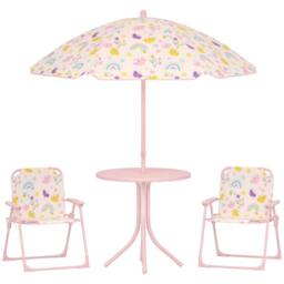 AIYAPLAY Kids Garden Table & Chair Set, Outdoor Patio Set w/ Parasol in Pink - thumbnail 2