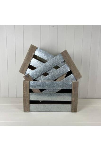 KDMD Set of Three Wood & Zinc Crates in Grey - image 1