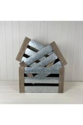 KDMD Set of Three Wood & Zinc Crates in Grey