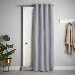 Luxury Living Velvet Chenille Thermal Fleece Lined Single Eyelet Door Curtain in Silver - Size: 137 cm width x 213 cm drop - thumbnail 1