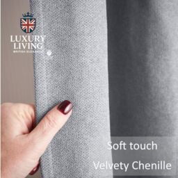 Luxury Living Velvet Chenille Thermal Fleece Lined Single Eyelet Door Curtain in Silver - Size: 137 cm width x 213 cm drop - thumbnail 4