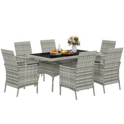 OUTSUNNY 6 Seater Rattan Garden Furniture Set with Cushions in Dark Grey - thumbnail 2