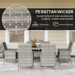 OUTSUNNY 6 Seater Rattan Garden Furniture Set with Cushions in Dark Grey - thumbnail 5