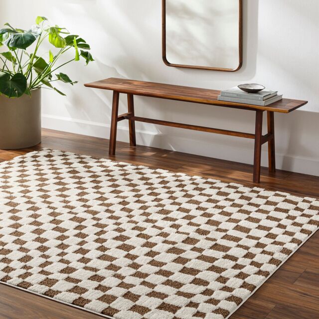 Livabliss Freud-Modern Black Ivory Brown High Pile Checkered Living Dining Rug - Size: 160 cm x 215 cm - image 1
