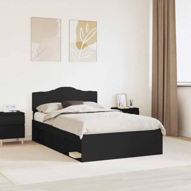 Berkfield Home Bed Frame with Headboard Black 120 x 200 cm Solid Pine Wood - image 1
