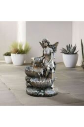 Garden Sanctuary Resin Solar Powered Outdoor Fairy Water Fountain in Grey - thumbnail 1