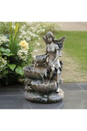 Garden Sanctuary Resin Solar Powered Outdoor Fairy Water Fountain in Grey - thumbnail 2