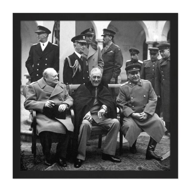 "Artery8 Wall Art Print War WWII USA UK USSR Yalta Conference Big Three 1945 Photo Square Framed Picture 16X16 Inch in Black - Size: W16"" x H16""" - image 1