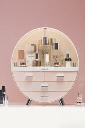 SHEONLY 40CM High Round Transparent Cosmetic Display Box With 4 Drawers Storage Box in Pink