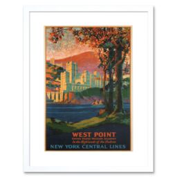 Artery8 West Point United States Military Academy New York Central Line Train Vintage Travel Poster Artwork Framed Wall Art Print 12X16 Inch in White - thumbnail 1