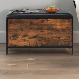 Rafaelo Mobilia Industrial Rustic Brown Shoe Storage Bench With Cushioned Seat & Hidden Storage in Dark Brown - thumbnail 2