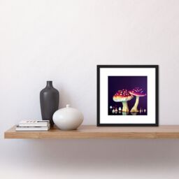 Artery8 Mushroom Purple Yellow Fungi Study Illustration Square Wooden Framed Wall Art Print Picture 8X8 Inch in Black - thumbnail 2