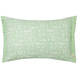 Wylder Belle 100% Cotton Botanical Pleat Fringe Cushion in Light Green - Size: 30 cm x 50 cm