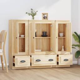 Berkfield Home Highboards 3 pcs Sonoma Oak Engineered Wood in Light Oak - thumbnail 1