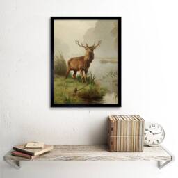 "Artery8 Painting Animal Red Deer Stag Mackeprang 12x16"" Framed Wall Art Print in Brown - Size: W12"" x H16""" - thumbnail 2