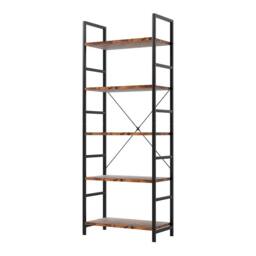Levede 5 Tier Ladder Bookcase Metal & Wood Heavy Duty Display Shelf in Brown - thumbnail 3