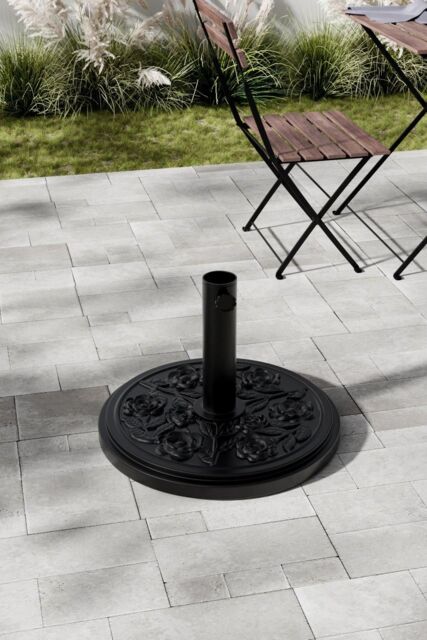 Garden Sanctuary Floral Pattern Cement Freestanding Parasol Base in Black - image 1