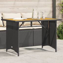 Berkfield Home Garden Table with Wooden Top Black 110x68x70 cm Poly Rattan - Size: 110 x 68 x 70 cm - thumbnail 1
