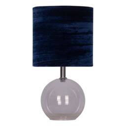 First Choice Lighting Set of 2 Buck - Clear Glass Table Lamps with Navy Blue Velvet Shade - thumbnail 2