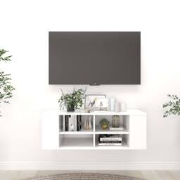 Berkfield Home Wall-Mounted TV Cabinet White 102x35x35 cm Engineered Wood - Size: 102 x 35 x 35 cm - thumbnail 2