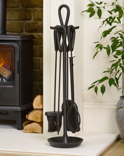 Dibor Contemporary Fireside 4pc Companion Set Freestanding Fireplace Tool Accessory Set Black Fire Set - 75cm High - image 1