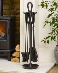 Dibor Contemporary Fireside 4pc Companion Set Freestanding Fireplace Tool Accessory Set Black Fire Set - 75cm High - thumbnail 1