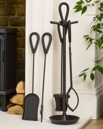 Dibor Contemporary Fireside 4pc Companion Set Freestanding Fireplace Tool Accessory Set Black Fire Set - 75cm High - thumbnail 3