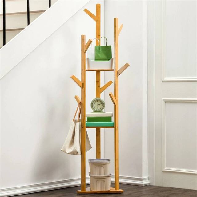 EONLION Coat Rack Freestanding Stand with Shelves in Brown - Size: 500mm - image 1