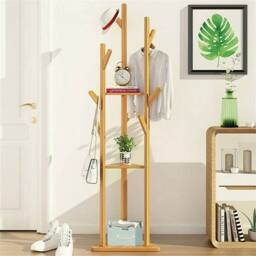 EONLION Coat Rack Freestanding Stand with Shelves in Brown - Size: 500mm - thumbnail 3