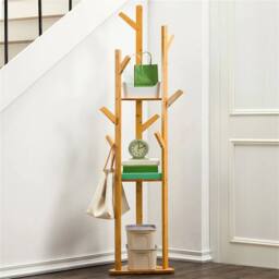EONLION Coat Rack Freestanding Stand with Shelves in Brown - Size: 500mm - thumbnail 1