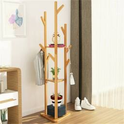 EONLION Coat Rack Freestanding Stand with Shelves in Brown - Size: 500mm - thumbnail 4
