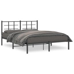 Berkfield Home Metal Bed Frame without Mattress with Headboard Black 160x200cm - Size: 160x200 cm - thumbnail 2