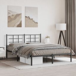 Berkfield Home Metal Bed Frame without Mattress with Headboard Black 160x200cm - Size: 160x200 cm - thumbnail 1
