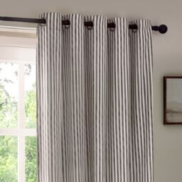 Yard Hebden Striped 100% Cotton Lined Eyelet Curtain Pair in Grey - Size: 117 cm width x 183 cm drop - thumbnail 4