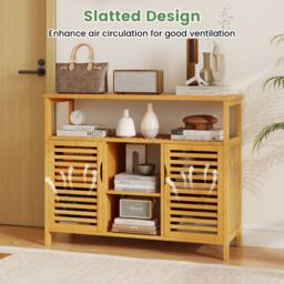 Costway Bamboo Bathroom Cabinet 2-Door Storage Organizer with Shelves in Natural - thumbnail 9
