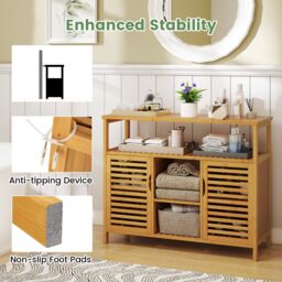 Costway Bamboo Bathroom Cabinet 2-Door Storage Organizer with Shelves in Natural - thumbnail 3