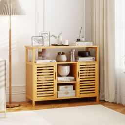 Costway Bamboo Bathroom Cabinet 2-Door Storage Organizer with Shelves in Natural - thumbnail 6