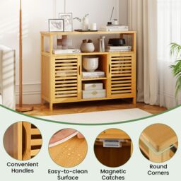 Costway Bamboo Bathroom Cabinet 2-Door Storage Organizer with Shelves in Natural - thumbnail 5
