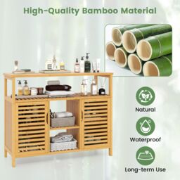 Costway Bamboo Bathroom Cabinet 2-Door Storage Organizer with Shelves in Natural - thumbnail 8