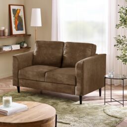 FurnitureboxUK Logan Brown Faux Leather 2 Seater Sofa - thumbnail 1