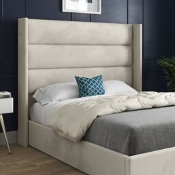 Casani Nuno Straight Winged Upholstered Soft Velvet Bed Frame in Cream - Size: Super King - thumbnail 2
