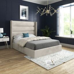 Casani Nuno Straight Winged Upholstered Soft Velvet Bed Frame in Cream - Size: Super King