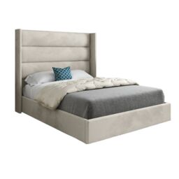 Casani Nuno Straight Winged Upholstered Soft Velvet Bed Frame in Cream - Size: Super King - thumbnail 5