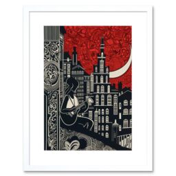 "Artery8 Wall Art Print Street Musician Guitarist in Edinburgh Cityscape Artwork Framed 9X7 Inch in White - Size: W7"" x H9""" - thumbnail 1