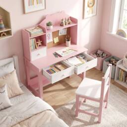 Havendro Pink Wooden Kids Desk Chair Set With Storage - thumbnail 5