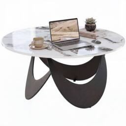 HOMCOM Coffee Table Sintered Stone Top White & Black - Size: 80 cm x 80 cm - thumbnail 2