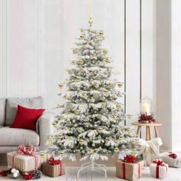 Berkfield Home Artificial Hinged Christmas Tree White 210 cm PE & PVC - thumbnail 1