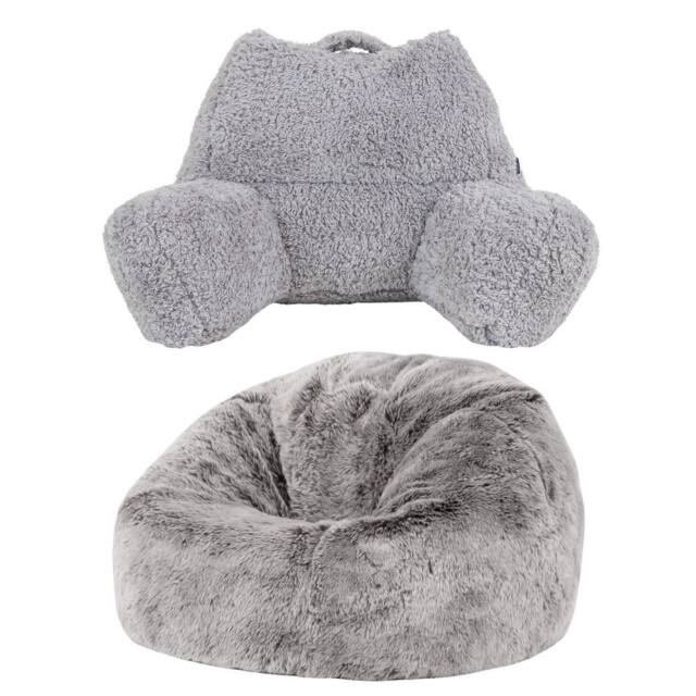 icon Kids Bean Bag & Cuddle Cushion in Faux Fur in Grey - image 1