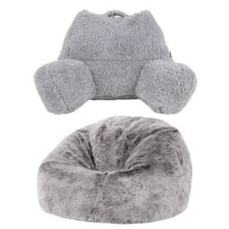 icon Kids Bean Bag & Cuddle Cushion in Faux Fur in Grey - thumbnail 1