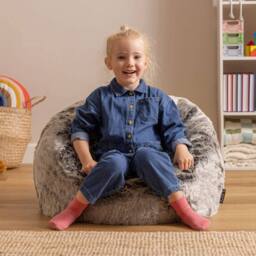 icon Kids Bean Bag & Cuddle Cushion in Faux Fur in Grey - thumbnail 2